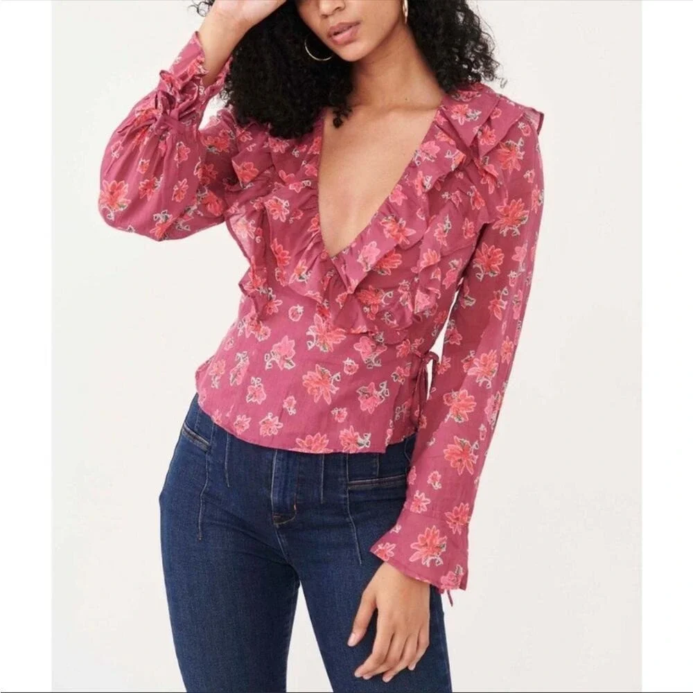 Free People Amanda Ruffle Top wrap‎ XS NEW